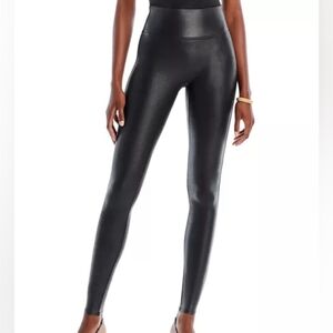 Spanx Black Faux Leather Nylon Wetlook Leggings Size XS